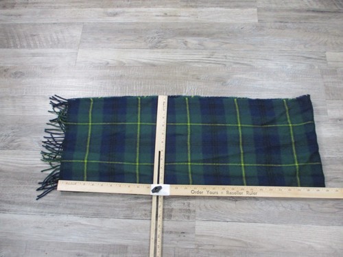 Sciarpa lana di agnello Scozia 29x12 verde orologio nero plaid ingles Buchan collo oblungo - Foto 4 di 8
