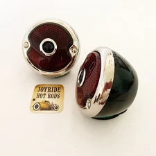 1933-36 Ford Tail Lights- Black with S/S Bezel and Blue Dots! - 1 Pair (L/H+R/H)