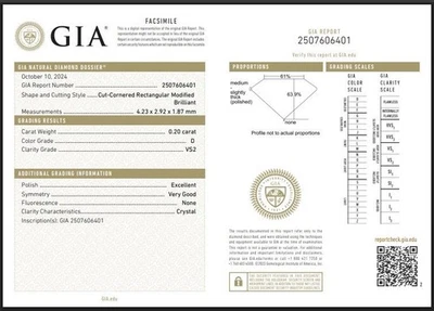 Diamant Naturel D VVS2 D/VS GIA Certifié 0,20 ct Forme Rectangulaire 4x2 mm - Photo 1/4