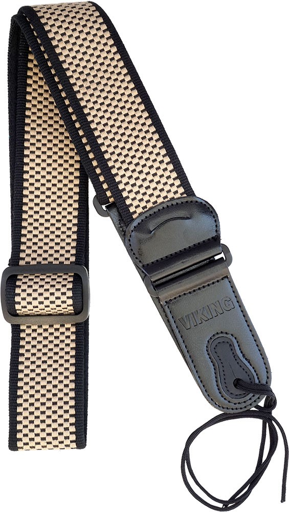 Block pattern adjustable COTTON GUITAR STRAP by Viking. Great quality.