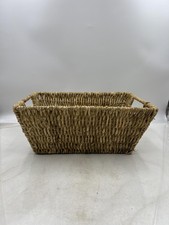 Handwoven Water Hyacinth Storage Basket Rectangular Organizer with Handles 13x9