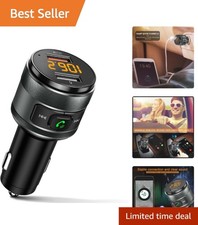 In-Car Bluetooth 5.3 FM Transmitter with Fast Charging and Noise Reduction Mic