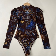 FARM RIO Embroidered Garden Bodysuit Women's Size S Brown