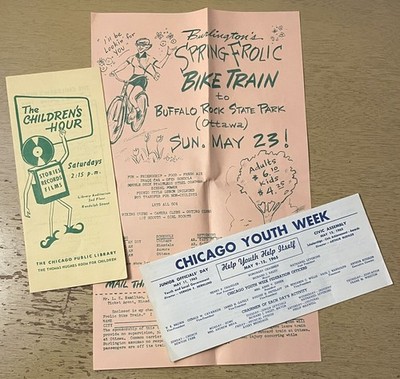 Vtg Chicago Flyers Lot Burlington Frolic Ad Public Library Youth Week Brochure