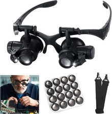 Headband Magnifier with LED Light, 8 Lens 2.5X-25X for Jewelry, Crafts  Repair