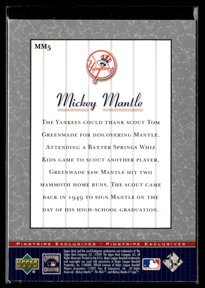 2001 Upper Deck #MM5 Mickey Mantle Pinstripe Exclusives Mickey Mantle 2402B - Image 2 of 2