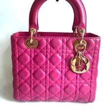 Pre-owned CHRISTIAN DIOR Cannage Medium Lady Dior Top Handle Bag Bag