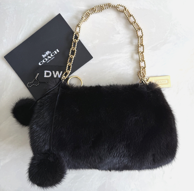 COACH LTD EXOTIC POPPY OCC BLACK MINK EVENING POUCH BAG BRASS RARE