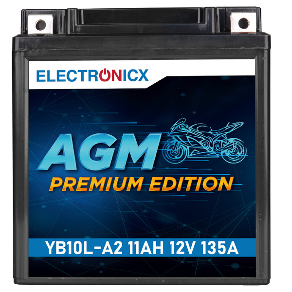 Electronicx YB10L-A2 AGM Motorradbatterie 12V 11Ah 135A/EN - Wartungsfrei, Langl-image