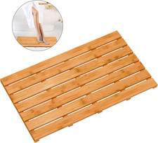 Bamboo Wooden Bath Floor Mat for Luxury Shower - Non-Slip Bathroom Waterproof Ca
