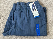 Coldwater Creek Womens Large Gauze Pull-On Pants Blue Wide Leg Relaxed - NWT