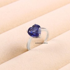 Blue Sapphire Ring, Heart Cut Sapphire, Promise Ring, Lab Created Sapphire