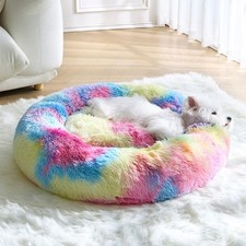 Calming Small Dog Bed Donut Fluffy Anti-Anxiety Round Washable Plush