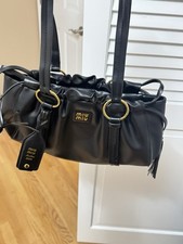 Miu Miu Black Shoulder Bag Gold Hardware Tassel Logo w/ Luggage Tag