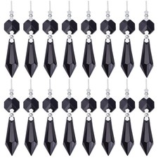 20pcs Crystals Prisms Glass Tip Beads Black Chandelier Icicle Drops Hanging C...