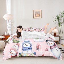 Christmas Duvet Cover Set Size, Cute Snowman Dogs Snowflake Full Xmas 24