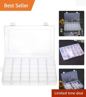 36 Grids Clear Plastic Jewelry Box Organizer Storage Container with Removable...