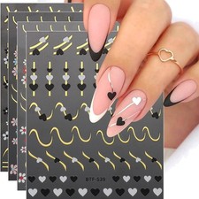 Nagelsticker Herz Linien Blumen 9 Blätter Se...