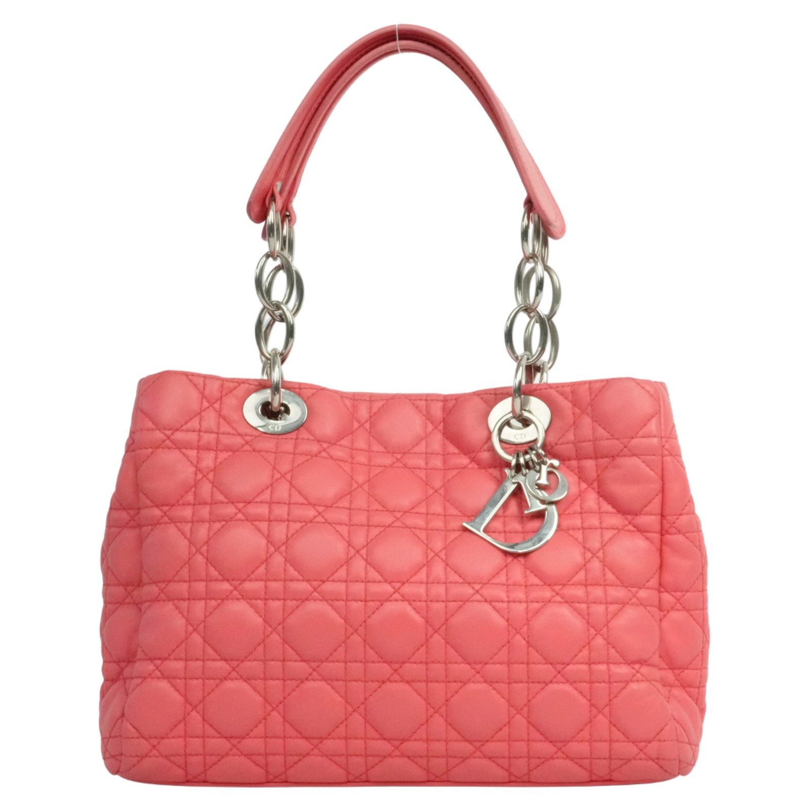 Dior Cannage Chain Tote in Watermelon Red with Silver Accents