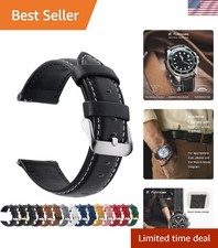 Elegant 22mm Quick Release Genuine Leather Watch Band with Silver Buckle