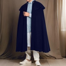 Men's Navy Blue Wool Inverness Cape Coat Victorian Outerwear
