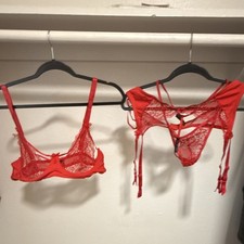 BodyRage Curve Red Floral Lace Bra Set Bow Underwired Adjustable Straps Plus