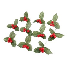 10 PCS Artificial Leaf Holly Berries for DIY Christmas Wedding Decoration