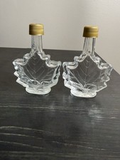 2 Vintage Glass Maple Syrup Maple Leaf Bottle 4.5” Tall