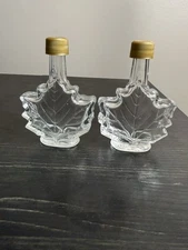 2 Vintage Glass Maple Syrup Maple Leaf Bottle 4.5” Tall