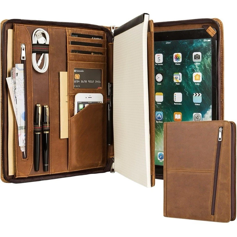 Leder A4 Aktenmappe | Konferenzmappe | Schreibmappe | mit Reißverschluß