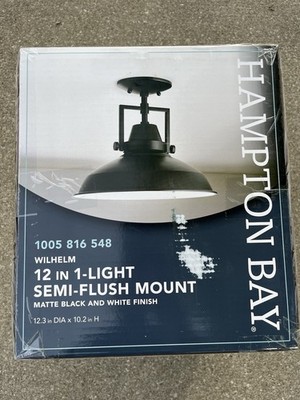 Hampton Bay Wilhelm 12 in. 1-Light Black Industrial Farmhouse Semi-Flush Mount