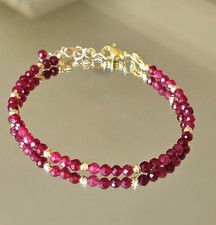 Dainty RUBY 3mm Beaded Bracelet July  Birthstone Gift For Women Birthday Wedding
