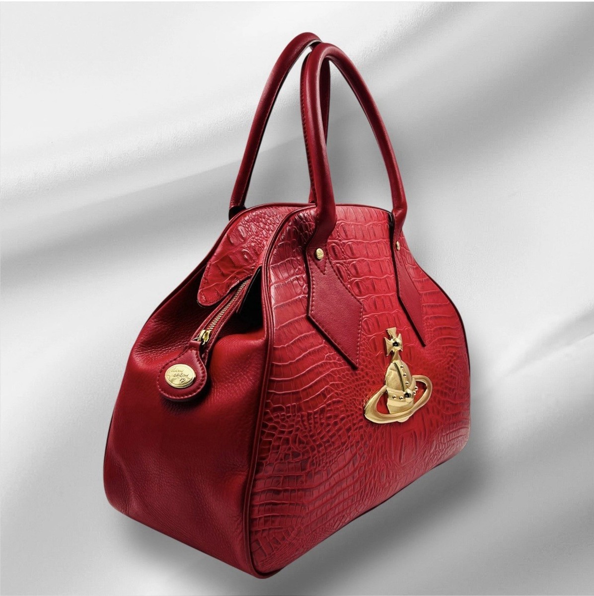 Vivienne Westwood Red Croc Patent Yasmine Handbag Gold Orb Logo | eBay
