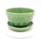 Vintage Green Quilted Daisy Flower Shawnee Pottery Planter Attached Saucer 3"H