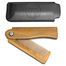 Viking Revolution Folding Beard Comb with Carrying Pouch for Men 2 Piece Set 