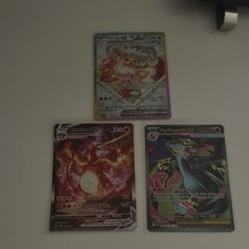 Lote de 3 cartas Charizard VMAX y Mega Charizard EX y Eevee ex