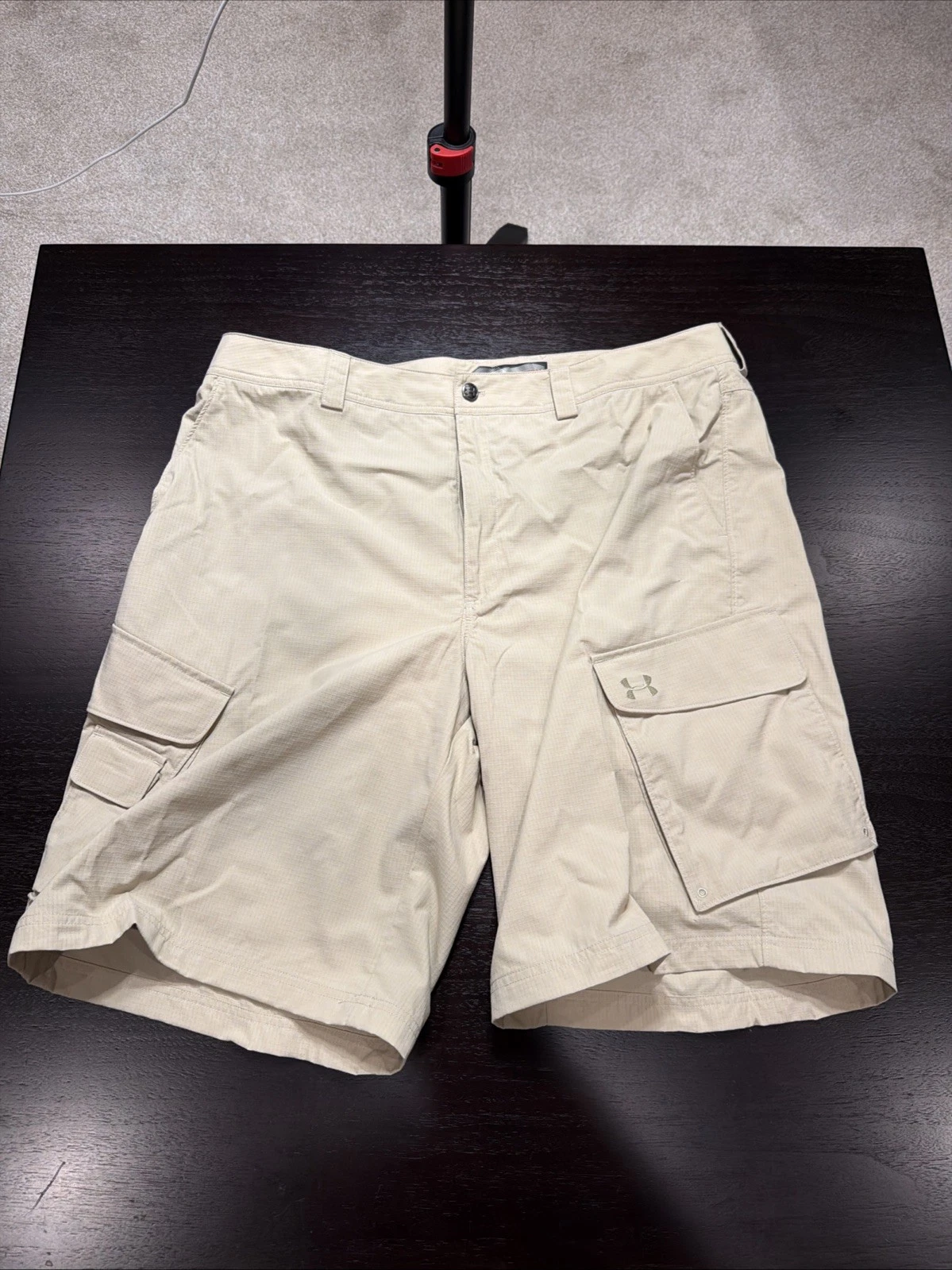 Under Armour UA Cargo Shorts Mens 40 Flex Ripstop Tan Brown Fishing Hiking