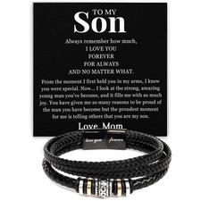 To My Son Leather Bracelet Love Mom, Mother Son Birthday Gift for Teen Boys