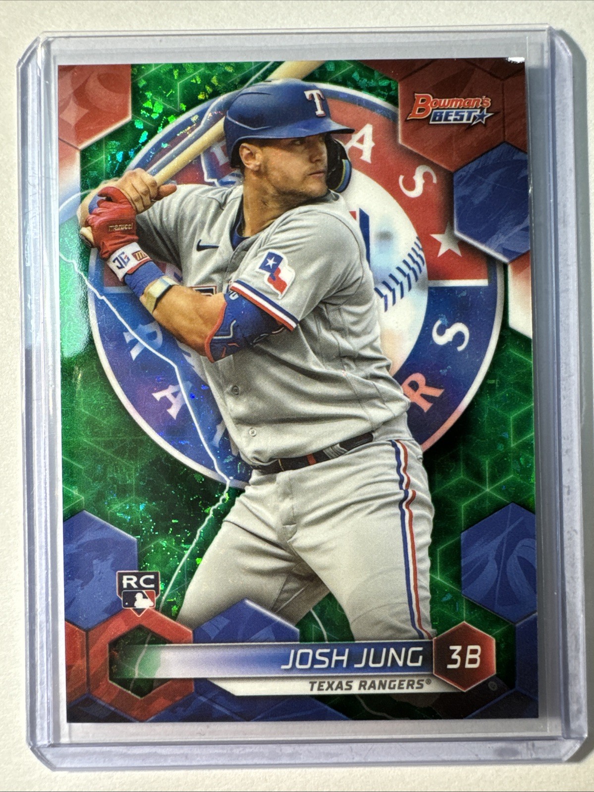 2023 Bowman's Best Josh Jung Green Mini-Diamond Refractor RC #d 26/99  Rangers