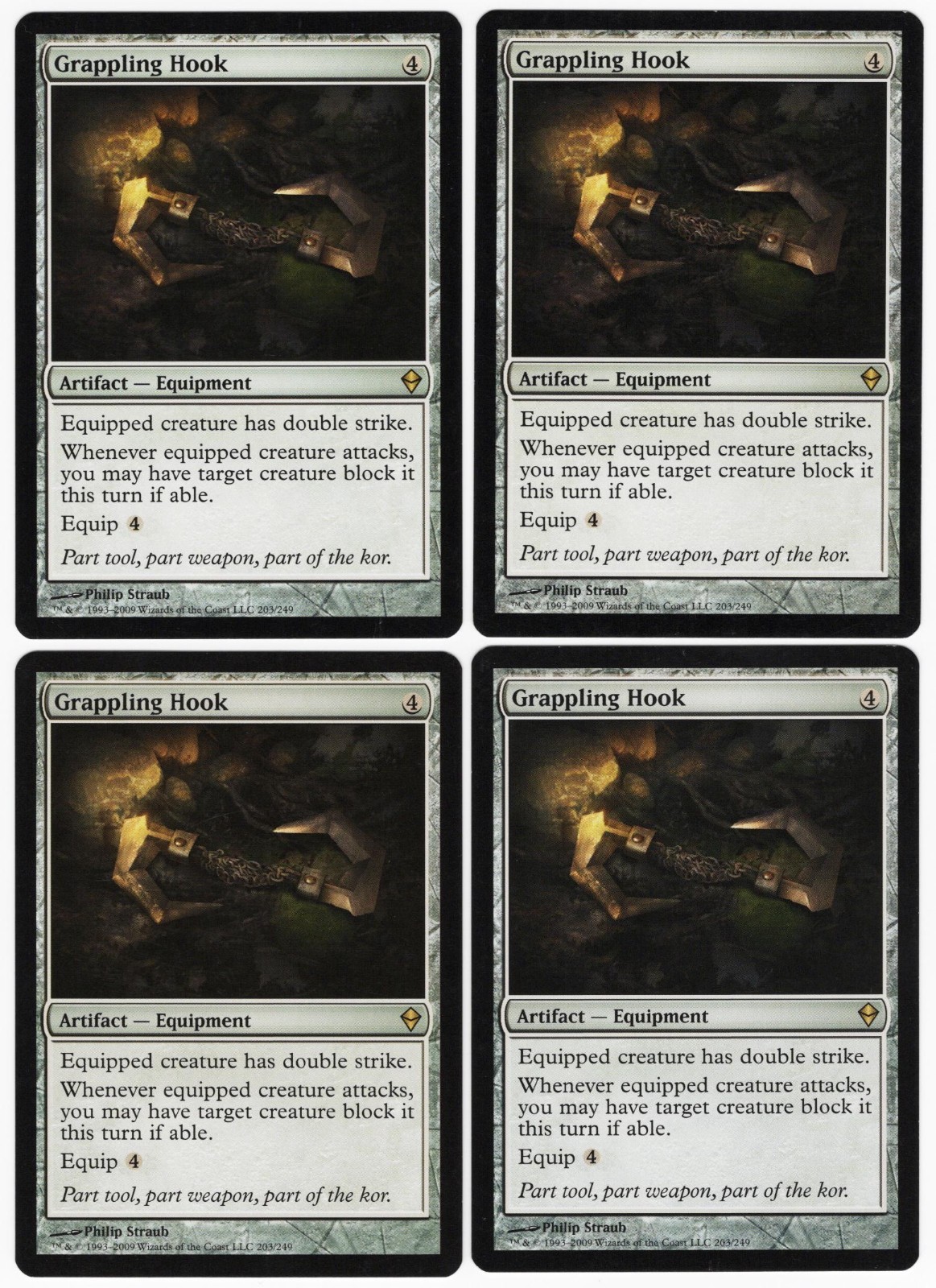Grappling Hook x4 4x 2009 Zendikar PLAYSET Colorless Rare Artifact MTG NM AZ1