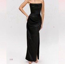 HOUSE OF CB Adrienne black Satin Strapless Gown size L
