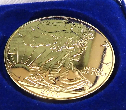 GOLD EDITION 2000 Eagle  1 Ounce .999 Fine Silver COIN   24K GOLD LAYERED DOLLAR