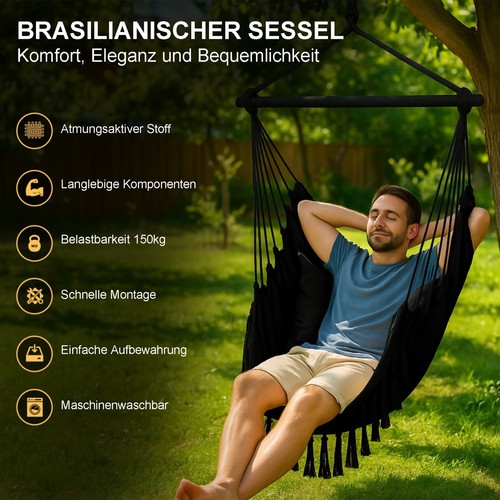 Hängesessel Hängesessel Brasilianischer Schaukel Hängematte Wohnzimmer Garten - Bild 3 von 7