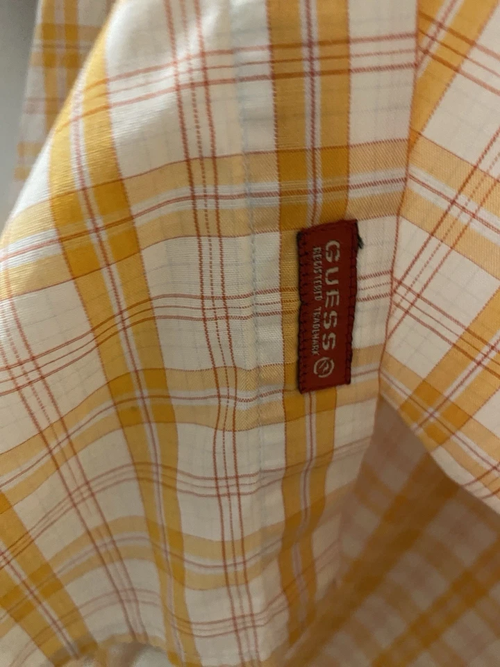 Vintage Guess Mens Button Up Shirt Orange/Red/White Size XXL Plaid Short Sleeve - Image 3 of 4