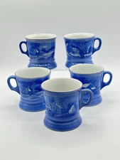 Currier and Ives Blue and White Old Homestead in Winter Mugs Set of 5