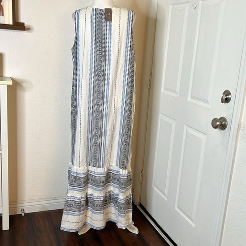 J.Jill Women's Maxi Dress Sleeveless XLT Blue White Stripe Boho Sundress Resort - Picture 8 of 12