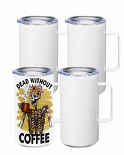 20oz Sublimation Tumblers with Handle, 4 Pack Sublimation Coffee Mugs with Li...