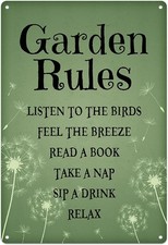 Garden Rules Tin Metal Signs Home D cor Art Print Poster Wall Retro Green Vintag