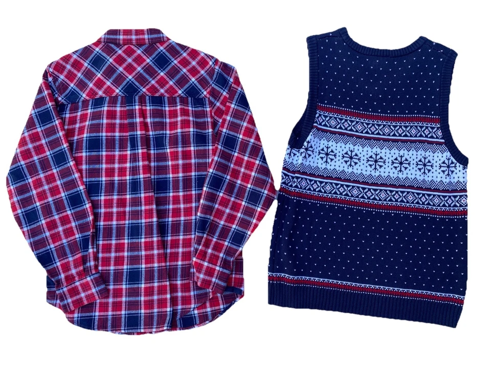 Chaleco de Copo de Nieve de Vacaciones Hanna Andersson Camisa de Franela a Juego Talla 140 10 Usado en Excelente Condición Foto 4 de 4