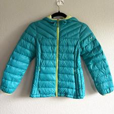 Free Country Girls L Hooded Down Puffer Jacket Blue/Green Nylon Full Zip